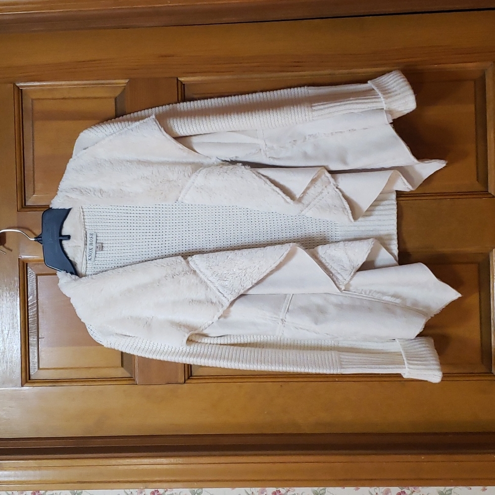 Knox Rose Ivory Faux Fur/Suede Cardigan Sweater/Jacket, Medium Women's GUC